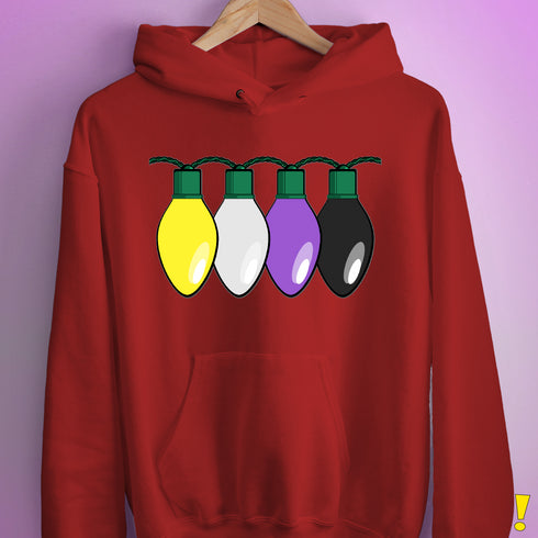 Nonbinary Pride Christmas Lights Hoodie - Red
